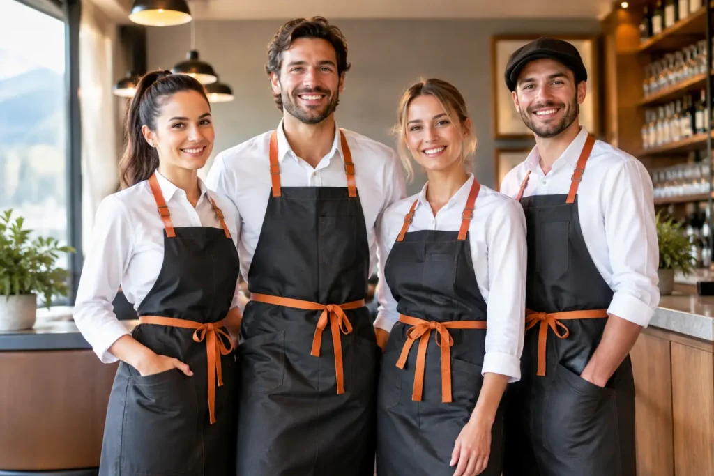 Grembiuli personalizzati che fanno riconoscere il team